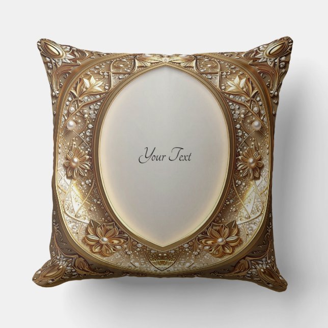 Golden Ornate Frame Throw Pillow Kudde (Framsida)