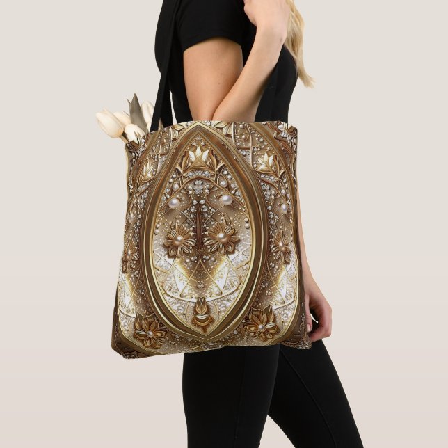 Golden Ornate Frame Tote Bag Tygkasse (Närbild)