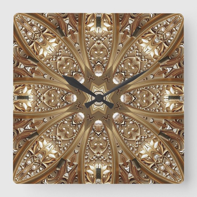 Golden Ornate Frame Wall Clock Fyrkantig Klocka (Framsida)