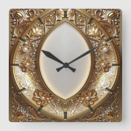 Golden Ornate Frame Wall Clock Fyrkantig Klocka