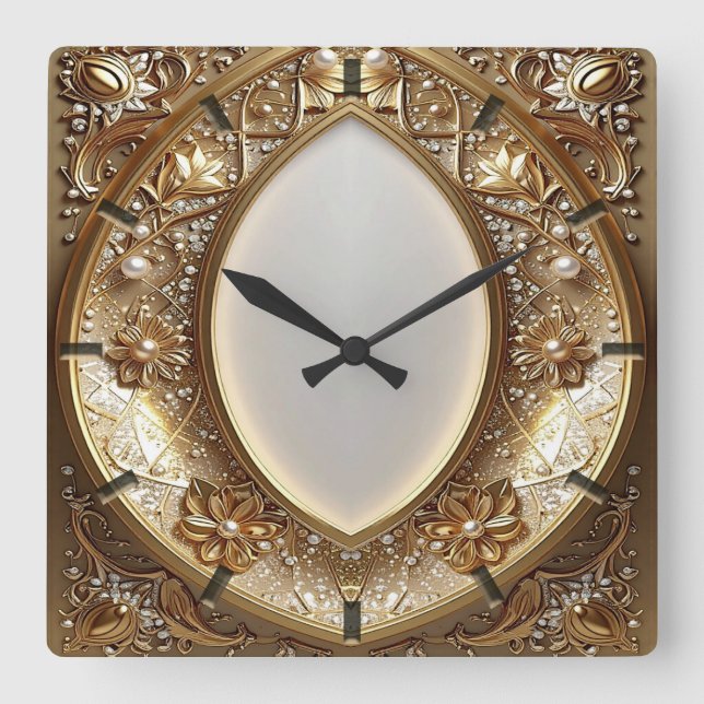 Golden Ornate Frame Wall Clock Fyrkantig Klocka (Framsida)