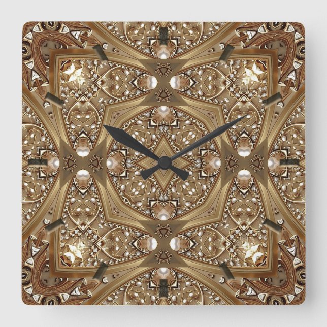Golden Ornate Frame Wall Clock Fyrkantig Klocka (Framsida)