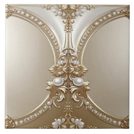 Golden Ornate Frame with Pearls Ceramic Tile Kakelplatta