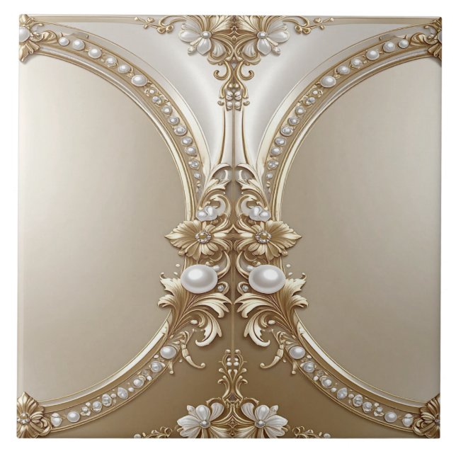 Golden Ornate Frame with Pearls Ceramic Tile Kakelplatta (Framsidan)