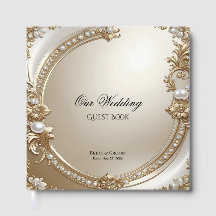 Golden Ornate Frame with Pearls Guest Book