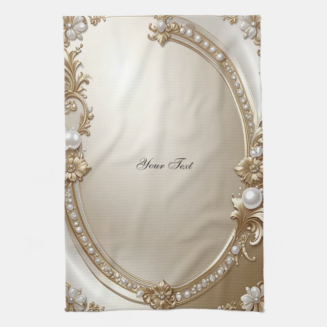 Golden Ornate Frame with Pearls Kitchen Towel Kökshandduk (Vertikal)