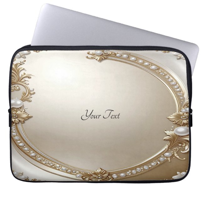 Golden Ornate Frame with Pearls Laptop Sleeve (Framsidan)
