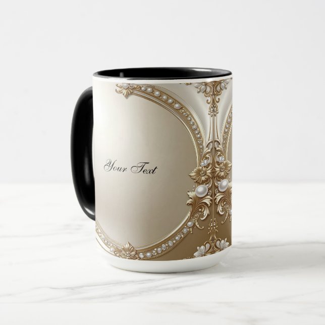 Golden Ornate Frame with Pearls Mug Mugg (Framsida vänster)
