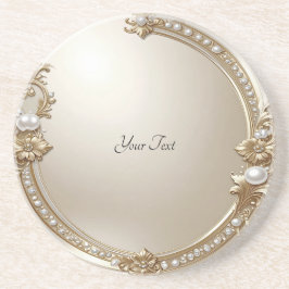Golden Ornate Frame with Pearls Sandstone Coaster Underlägg