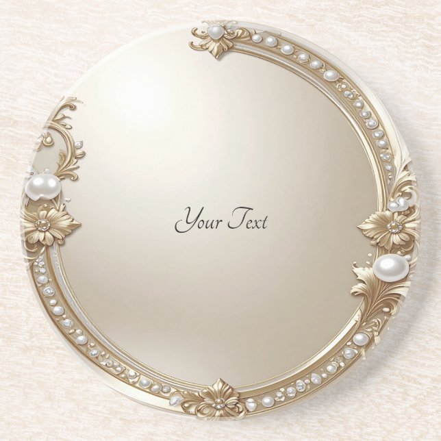 Golden Ornate Frame with Pearls Sandstone Coaster Underlägg (Framsidan)