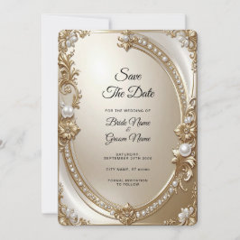 Golden Ornate Frame with Pearls Save the Date Spara Datumet
