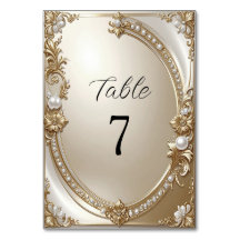 Golden Ornate Frame with Pearls Table Number