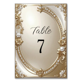 Golden Ornate Frame with Pearls Table Number Bordsnummer