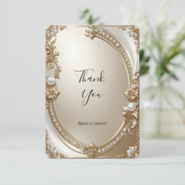 Golden Ornate Frame with Pearls Thank You Card Tack Kort