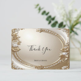 Golden Ornate Frame with Pearls Thank You Card Tack Kort
