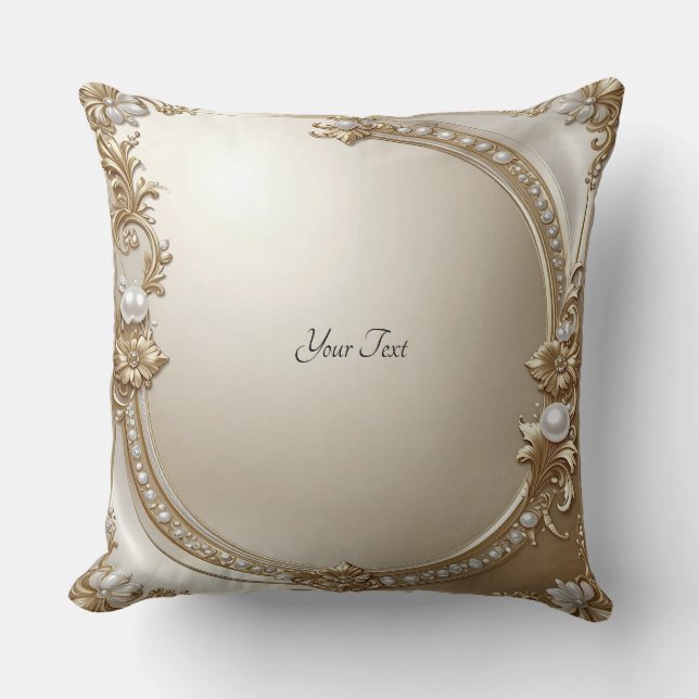 Golden Ornate Frame with Pearls Throw Pillow Kudde (Framsida)