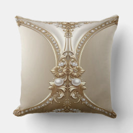 Golden Ornate Frame with Pearls Throw Pillow Kudde