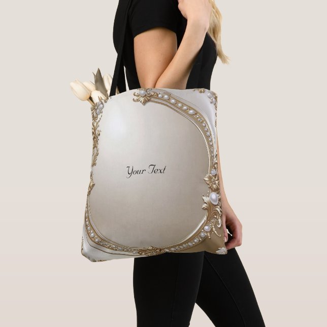 Golden Ornate Frame with Pearls Tote Bag Tygkasse (Närbild)