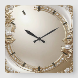 Golden Ornate Frame with Pearls Wall Clock Fyrkantig Klocka