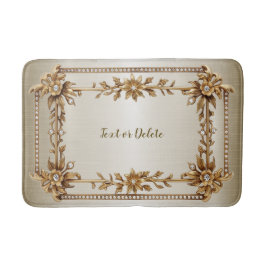 Golden Ornate Rectangle Dimond Flowers Shiny Badrumsmatta