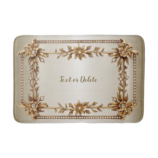 Golden Ornate Rectangle Dimond Flowers Shiny Badrumsmatta (Framsidan)