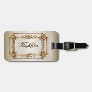 Golden Ornate Rectangle Dimond Flowers Shiny Bagagebricka