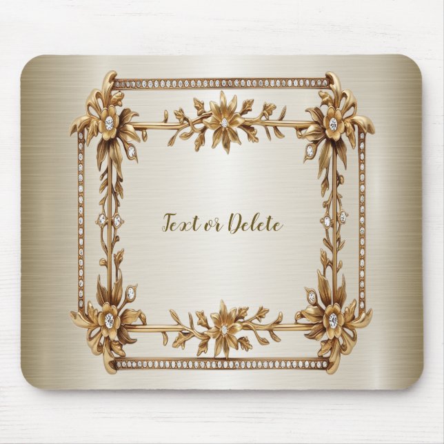 Golden Ornate Rectangle Dimond Flowers Shiny Musmatta (Framsidan)