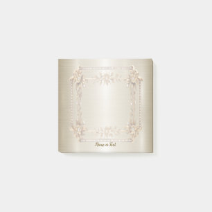 Golden Ornate Rectangle Dimond Flowers Shiny Post-it Block