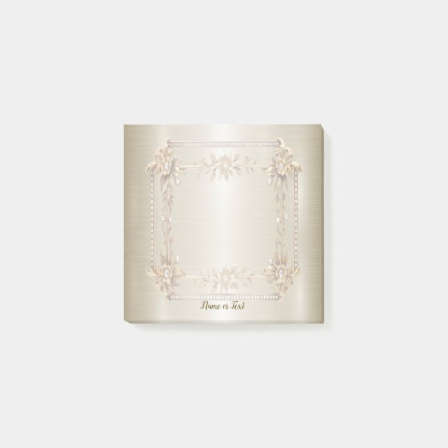 Golden Ornate Rectangle Dimond Flowers Shiny Post-it Block (Framsida)
