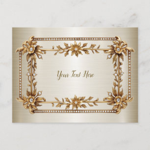 Golden Ornate Rectangle Dimond Flowers Shiny Vykort