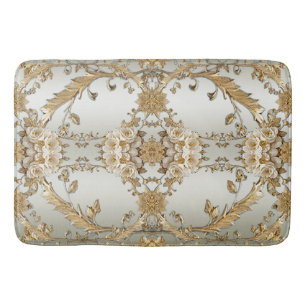 Golden Ornate White Flowers Bath Mat Badrumsmatta