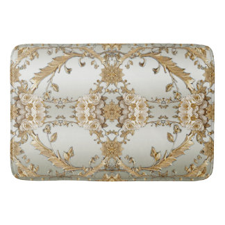 Golden Ornate White Flowers Bath Mat Badrumsmatta