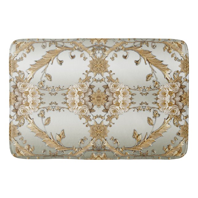 Golden Ornate White Flowers Bath Mat Badrumsmatta (Framsidan)