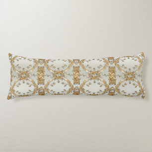 Golden Ornate White Flowers Body Pillow Kroppskudde