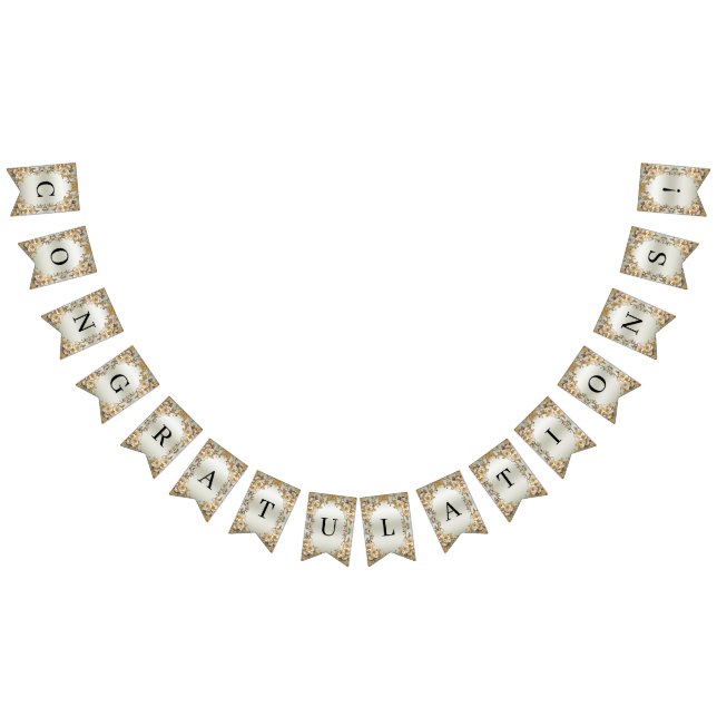 Golden Ornate White Flowers Bunting Flagga (Alla)