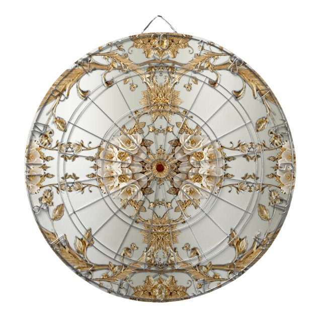 Golden Ornate White Flowers Dartboard Darttavla (Framsidan)