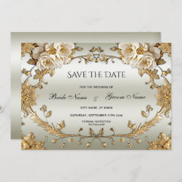 Golden Ornate White Flowers sparar datumet Spara Datumet