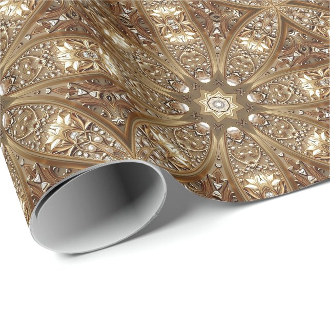 Golden Ornate Wrapping Paper Presentpapper (Rullad Hörn)