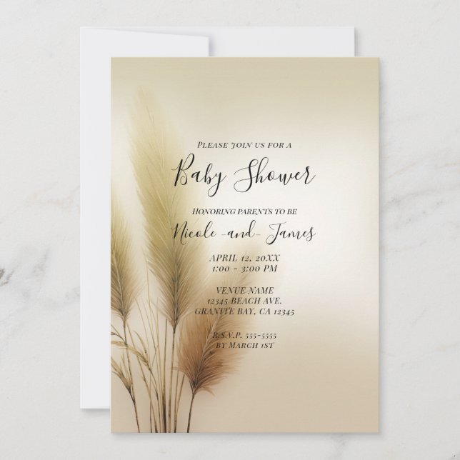 Golden Pampas Grass Bohemian Boho Baby Shower Inbjudningar (Framsida)