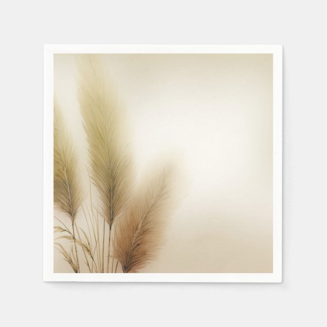 Golden Pampas Grass Bohemian Boho Bröllop Pappersservett (Framsidan)