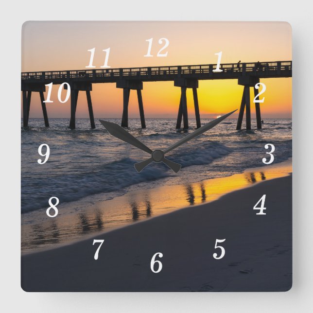 Golden Panama City Beach Sunset Reflection Clock Fyrkantig Klocka (Framsida)