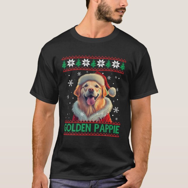 Golden Pappie Golden Retriever Santa Hat Ugly Chri T Shirt (Framsida)