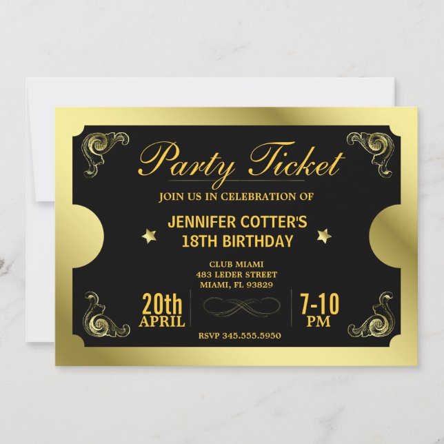 Golden Party Biljett Inbjudningar (Framsida)