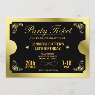 Golden Party Biljett Inbjudningar