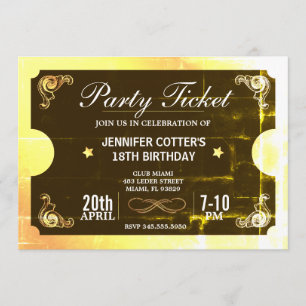 Golden Party Biljett Inbjudningar