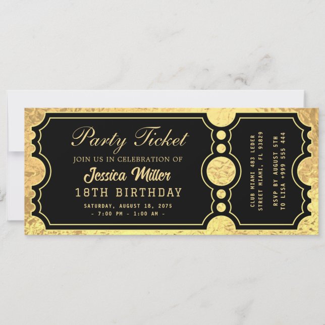 Golden Party Ticket Invitation Inbjudningar (Framsida)