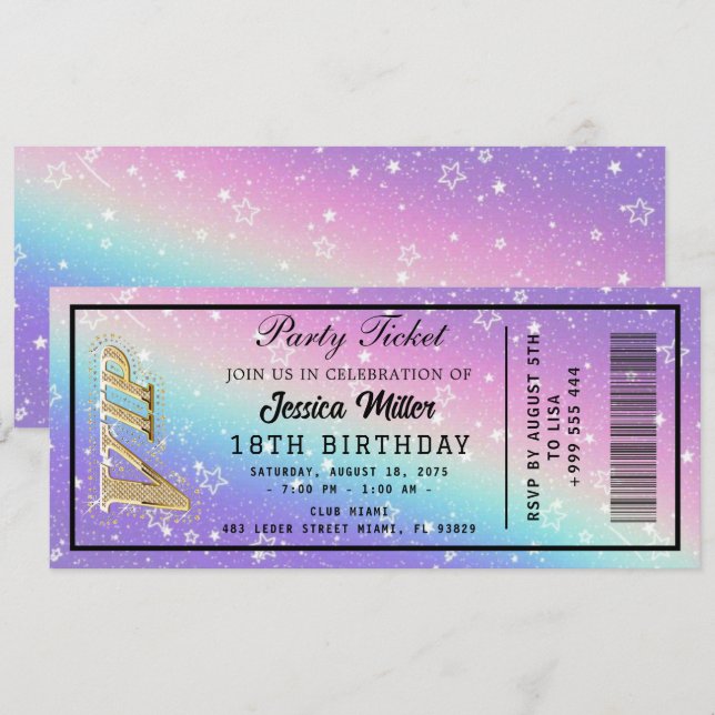 Golden Party Ticket Invitation Inbjudningar (Fram/baksida)
