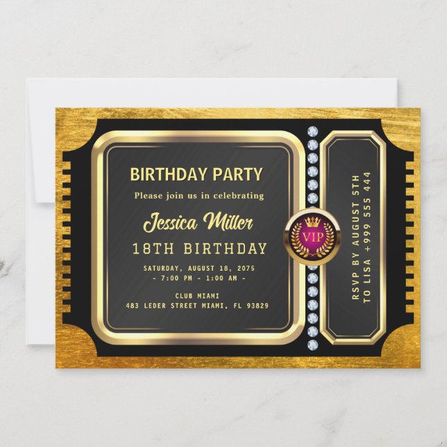 Golden Party Ticket Invitation Inbjudningar (Framsida)
