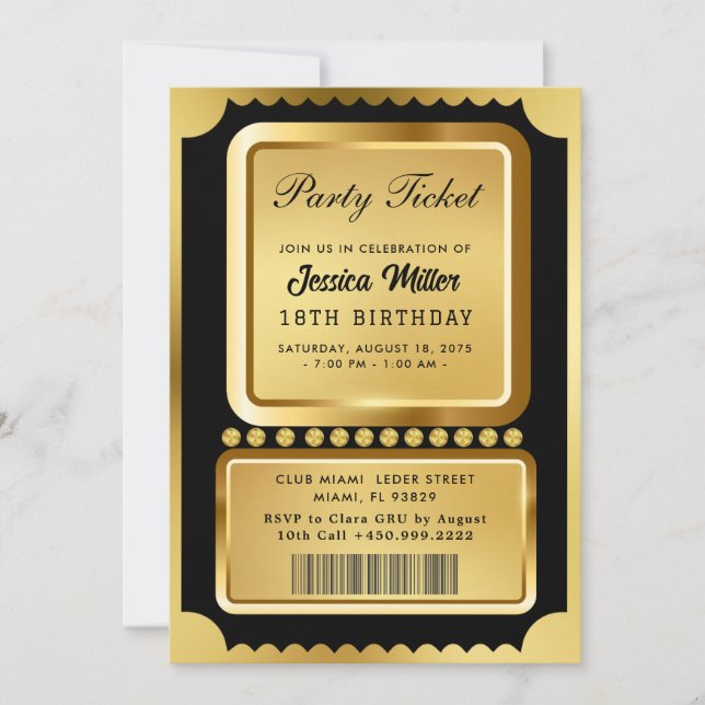 Golden Party Ticket Invitation Inbjudningar (Framsida)