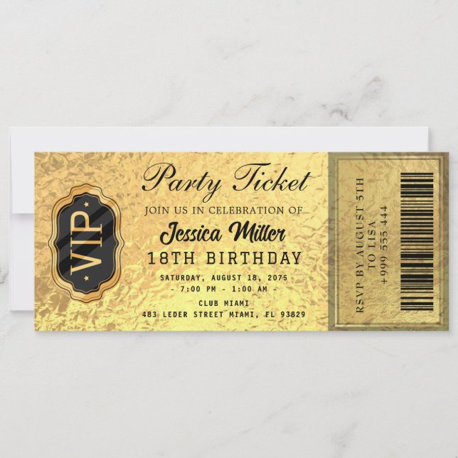 Golden Party Ticket Invitation Inbjudningar (Framsida)